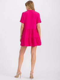 WOMEN'S SHORT SLEEVE BUTTON UP TIERED TUNIC MINI DRESS