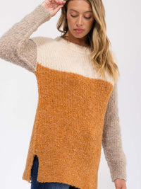 WOMEN'S LONG SLEEVE KNIT COLORBLOCK PULLOVER SWEATER