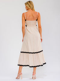 WOMEN'S SLEEVELESS SMOCK BACK TRIM DETAILED MAXI DRESS