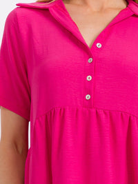 WOMEN'S SHORT SLEEVE BUTTON UP TIERED TUNIC MINI DRESS