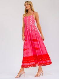WOMEN'S SLEEVELESS SMOCK MULTI PRINT MAXI DRESS