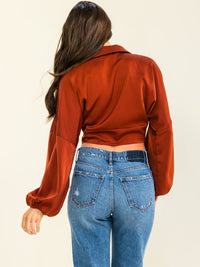 WOMEN'S LONG SLEEVE V-NECK CROP TOP