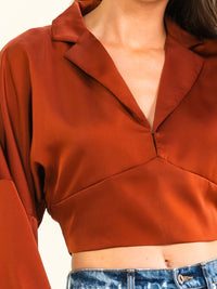 WOMEN'S LONG SLEEVE V-NECK CROP TOP