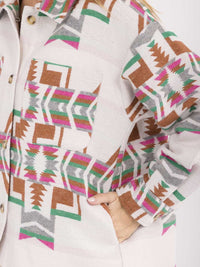 WOMEN'S LONG SLEEVE BUTTON CLOSURE FRONT POCKETS MULTI PRINT JACKET