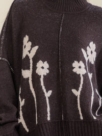 WOMEN'S LONG SLEEVE TURTLE NECK PULLOVER FLORAL PRINT SWEATER