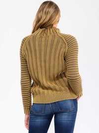 WOMEN'S LONG SLEEVE MOCK NECK RIBBED PULLOVER SWEATER