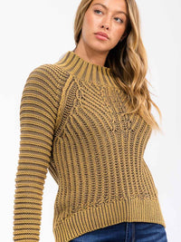 WOMEN'S LONG SLEEVE MOCK NECK RIBBED PULLOVER SWEATER