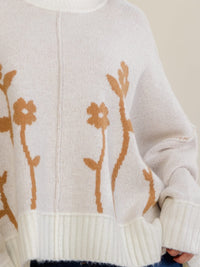 WOMEN'S LONG SLEEVE TURTLE NECK PULLOVER FLORAL PRINT SWEATER
