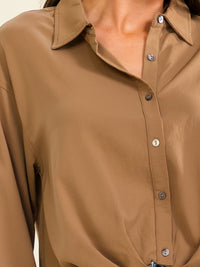 ENTRO WOMEN'S LONG SLEEVE BUTTON UP ELASTIC WAIST BLOUSE
