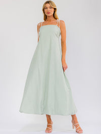 WOMEN'S SLEEVELESS SQUARE NECK POCKETS OPEN BACK STRIPES MAXI DRESS