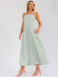 WOMEN'S SLEEVELESS SQUARE NECK POCKETS OPEN BACK STRIPES MAXI DRESS
