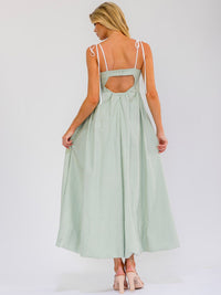 WOMEN'S SLEEVELESS SQUARE NECK POCKETS OPEN BACK STRIPES MAXI DRESS