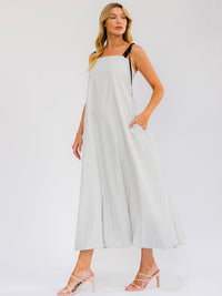 WOMEN'S SLEEVELESS SQUARE NECK POCKETS OPEN BACK STRIPES MAXI DRESS