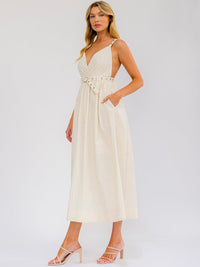 WOMEN'S SLEEVELESS SURPLICE FRONT POCKETS ELASTIC WAIST OPEN BACK MAXI DRESS
