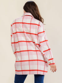 WOMEN'S LONG SLEEVE BUTTON CLOSURE FRONT POCKET PLAID JACKET