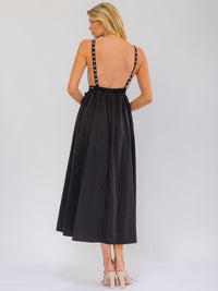 WOMEN'S SLEEVELESS SURPLICE FRONT POCKETS ELASTIC WAIST OPEN BACK MAXI DRESS