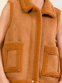 *****WOMEN'S SLEEVELESS ZIP UP FRONT POCKETS SHERPA CONTRAST VEST