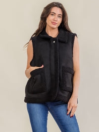 *****WOMEN'S SLEEVELESS ZIP UP FRONT POCKETS SHERPA CONTRAST VEST