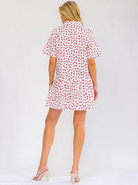 WOMEN'S SHORT SLEEVE BUTTON UP LOOSE FIT PRINT MINI DRESS