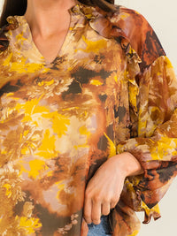 ENTRO WOMEN'S LONG SLEEVE V-NECK FLORAL PRINT BLOUSE