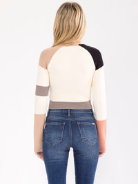 WOMEN'S LONG SLEEVE SQUARE NECK COLORBLOCK STRIPES TOP