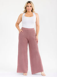 PLUS SIZE ELASTIC WAIST FRONT POCKETS WIDE LEG DETAILED PANTS