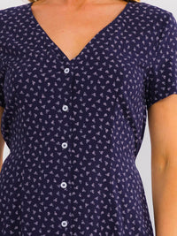 WOMEN'S SHORT SLEEVE V-NECK BUTTON UP SELF TIE FLORAL MINI DRESS