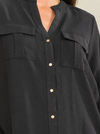 ENTRO WOMEN'S LONG SLEEVE BUTTON UP FRONT POCKETS BLOUSE