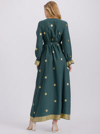 WOMEN'S LONG SLEEVE SURPLICE SELF TIE ELASTIC WAIST FLORAL MAXI DRESS