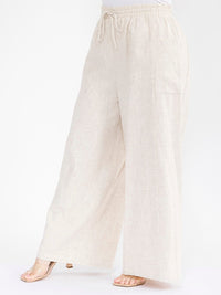 PLUS SIZE ELASTIC WAIST POCKETS WIDE LEG PALAZZO LINEN PANTS