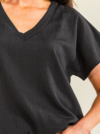 ENTRO WOMEN'S SHORT SLEEVE V-NECK BUBBLE WAIST TOP