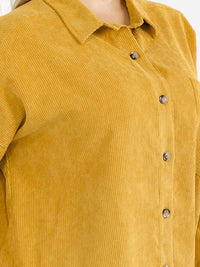 PLUS SIZE LONG SLEEVE FRONT POCKET BUTTON UP CORDUROY SHIRT