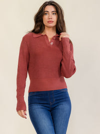 WOMEN'S LONG SLEEVE BUTTON UP PULLOVER RIBBED SWEATER