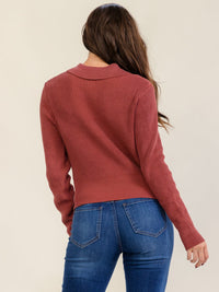WOMEN'S LONG SLEEVE BUTTON UP PULLOVER RIBBED SWEATER