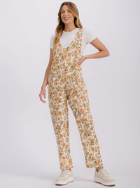 WOMEN'S SLEEVELESS FRONT POCKETS FLORAL PRINT OVERALL