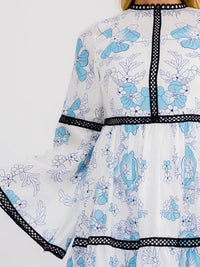 WOMEN'S LONG BELL SLEEVE TIERED FLORAL PRINT MAXI DRESS
