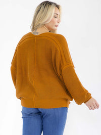 PLUS SIZE LONG SLEEVE V-NECK PULLOVER KNIT SWEATER