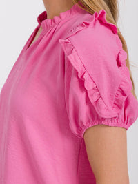 WOMEN'S SHORT RUFFLE SLEEVE V-NECK BLOUSE