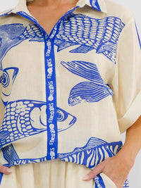 WOMEN'S SHORT SLEEVE BLOUSE & ELASTIC WAIST WIDE LEG PANTS PRINTED 2PC. SET