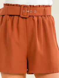 ENTRO WOMEN'S ELASTIC WAIST FRONT POCKETS BELTED MINI SHORTS