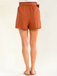 ENTRO WOMEN'S ELASTIC WAIST FRONT POCKETS BELTED MINI SHORTS