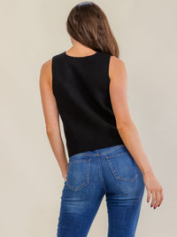 WOMEN'S SLEEVELESS BUTTON UP RIBBED BLOUSE