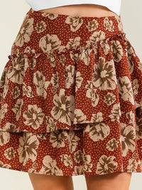 ENTRO WOMEN'S ZIPPER CLOSURE RUFFLE TIERED FLORAL MINI SKIRT