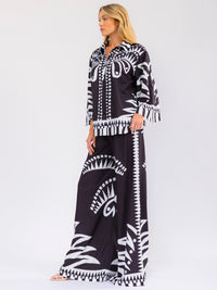 WOMEN'S 3/4 SLEEVE BUTTON UP TOP & ELASTIC WAIST WIDE LEG PANTS MULTI PRINT 2PC. SET