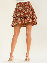 ENTRO WOMEN'S ZIPPER CLOSURE RUFFLE TIERED FLORAL MINI SKIRT