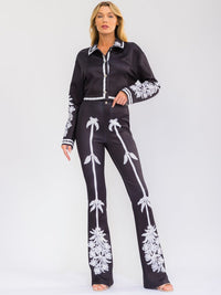WOMEN'S LONG SLEEVE BUTTON UP TOP & ELASTIC WAIST BELL LEG PANTS FLORAL PRINT 2PC. SET