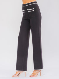 WOMEN'S ELASTIC WAIST POCKETS COLORBLOCK WIDE LEG PANTS