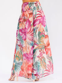 WOMEN'S ELASTIC WAIST FRONT POCKETS FLORAL WIDE LEG PALAZZO PANTS