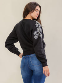 WOMEN'S LONG SLEEVE CROSSOVER HEMI LINE EMBROIDERY BEADS PULLOVER SWEATER