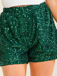 WOMEN'S ELASTIC WAIST SEQUINS MINI SHORTS
